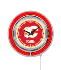 15" Calgary Flames Logo Neon Clock Wall Decor