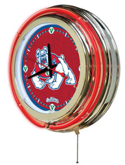 Fresno State University Bulldogs Officially Licensed Logo 15" Neon Clock Hanging Wall Decor Side View