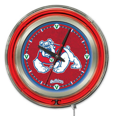 Fresno State University Bulldogs Officially Licensed Logo 15" Neon Clock Hanging Wall Decor