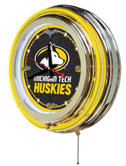 Michigan Tech University Huskies Officially Licensed Logo 15" Neon Clock Hanging Wall Decor Side View