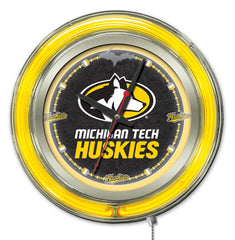 Michigan Tech University Huskies Officially Licensed Logo 15" Neon Clock Hanging Wall Decor