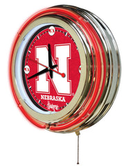 University of Nebraska Cornhuskers Officially Licensed Logo 15" Neon Clock Hanging Wall Decor Side View