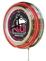 Northern Illinois University Huskies Officially Licensed Logo 15" Neon Clock Hanging Wall Decor Side Vies