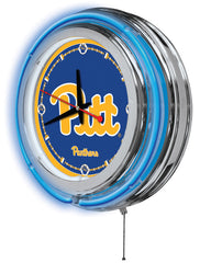 15" Pittsburgh Panthers Officially Licensed Logo Neon Clock Hanging Wall Decor