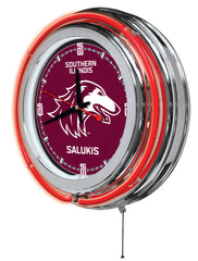 Southern Illinois University Salukis Officially Licensed Logo 15" Neon Clock Hanging Wall Decor Side View