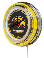 Southern Miss Golden Eagles Officially Licensed Logo 15" Neon Clock Hanging Wall Decor Side View