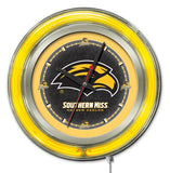 15" Southern Miss Neon Clock | USM Golden Eagles Retro Neon Clock