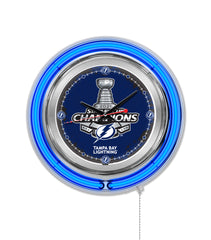 2021 Stanley Cup Champions Tampa Bay Lightning 15" Neon Clock Hanging Wall Decor