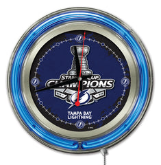 2020 Stanly Cup Champions Tampa Bay Lightning 15" Neon Clock Hanging Wall Decor