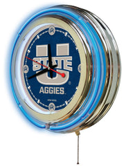 15" Utah State Aggies Officially Licensed Logo Neon Clock Hanging Wall Decor
