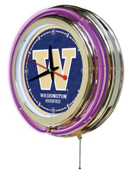 Washington Huskies Officially Licensed Logo 15" Neon Clock Hanging Wall Decor