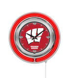 15" University of Wisconsin Badgers W Script Neon Clock