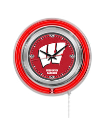 University of Wisconsin Badgers W Script Officially Licensed Logo 15" Neon Clock Hanging Wall Decor
