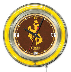 Wyoming Cowboys Officially Licensed Logo 15" Neon Clock Hanging Wall Decor