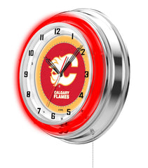 19" Calgary Flames Officially Licensed Logo Neon Clock Wall Decor