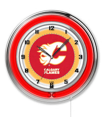 19" Calgary Flames Officially Licensed Logo Neon Clock Wall Decor