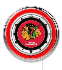 19" Chicago Blackhawks Officially Licensed Logo Neon Clock Wall Decor