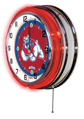 Fresno State University Bulldogs Officially Licensed Logo Neon Clock Wall Decor Side View
