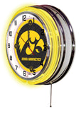 19" Iowa Hawkeyes Neon Clock