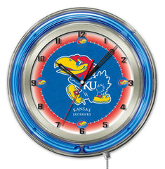 Kansas Jayhawks Officially Licensed Logo Neon Clock Wall Decor