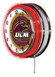 19" ULM University of Louisiana at Monroe Warhawks Neon Clock