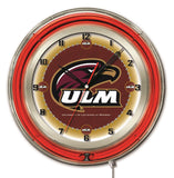 19" ULM University of Louisiana at Monroe Warhawks Neon Clock