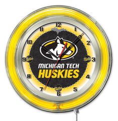 19" Michigan Tech University Huskies Logo Neon Clock