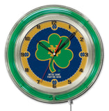 19" Notre Dame Fighting Irish Shamrock Neon Clock