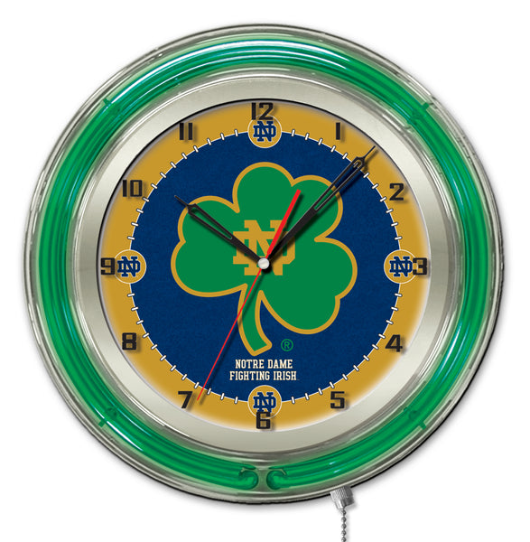 19" Notre Dame Fighting Irish Shamrock Neon Clock