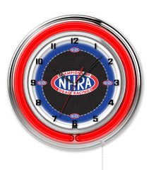 NHRA Drag Racing Officially Licensed Logo Neon Clock Wall Decor in Red Neon