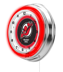 New Jersey Devils Officially Licensed Logo Neon Clock Wall Decor