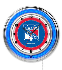 New York Rangers Officially Licensed Logo Neon Clock Wall Decor