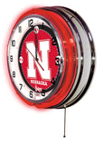 19" Nebraska Neon Clock | UN Cornhuskers Retro Neon Clock