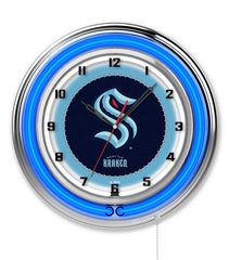 Seattle Kraken Officially Licensed Logo Neon Clock Wall Decor by Holland Bar Stool Company