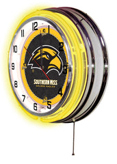 Southern Miss University Golden Eagles Officially Licensed Logo Neon Clock Wall Decor Side View