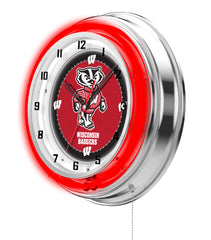 University of Wisconsin Badgers Officially Licensed Logo Neon Clock Wall Decor