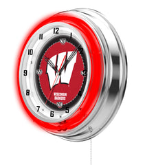 19" University of Wisconsin Badgers W Script Officially Licensed Logo Neon Clock Wall Decor