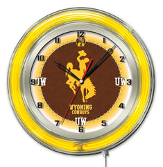 19" Wyoming Cowboys Officially Licensed Logo Neon Clock Wall Decor