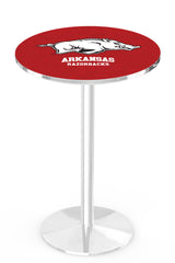 L214 Chrome Arkansas Razorbacks Pub Table by Holland Bar Stool Company