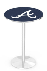 MLB's Atlanta Braves logo L214 Chrome pub table from Holland Bar Stool Co.