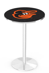 MLB's Baltimore Orioles logo L214 Chrome pub table from Holland Bar Stool Co.