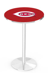 MLB's Cincinnati Reds logo L214 Chrome pub table from Holland Bar Stool Co.