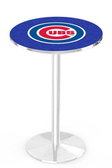 MLB's Chicago Cubs logo L214 Chrome pub table from Holland Bar Stool Co.