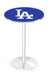 MLB's Los Angeles Dodgers logo L214 Chrome pub table from Holland Bar Stool Co.
