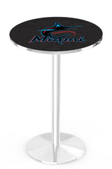 MLB's Miami Marlins logo L214 Chrome pub table from Holland Bar Stool Co.