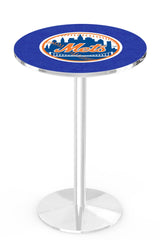 MLB's New York Mets logo L214 Chrome pub table from Holland Bar Stool Co.