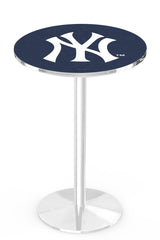MLB's New York Yankees logo L214 Chrome pub table from Holland Bar Stool Co.