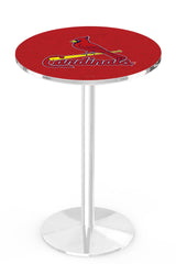 MLB's St Louis Cardinals logo L214 Chrome pub table from Holland Bar Stool Co.