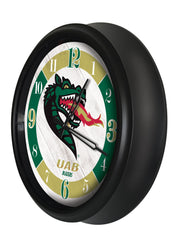 University of Alabama Birmingham Blazers Logo Indoor/Outdoor Logo LED Clock from Holland Bar Stool Co Home Sports Decor for gifts Side View