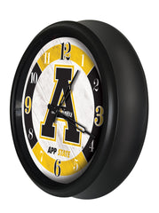 App State Mountaineers Logo Indoor/Outdoor Logo LED Clock from Holland Bar Stool Co Home Sports Decor for gifts Side View